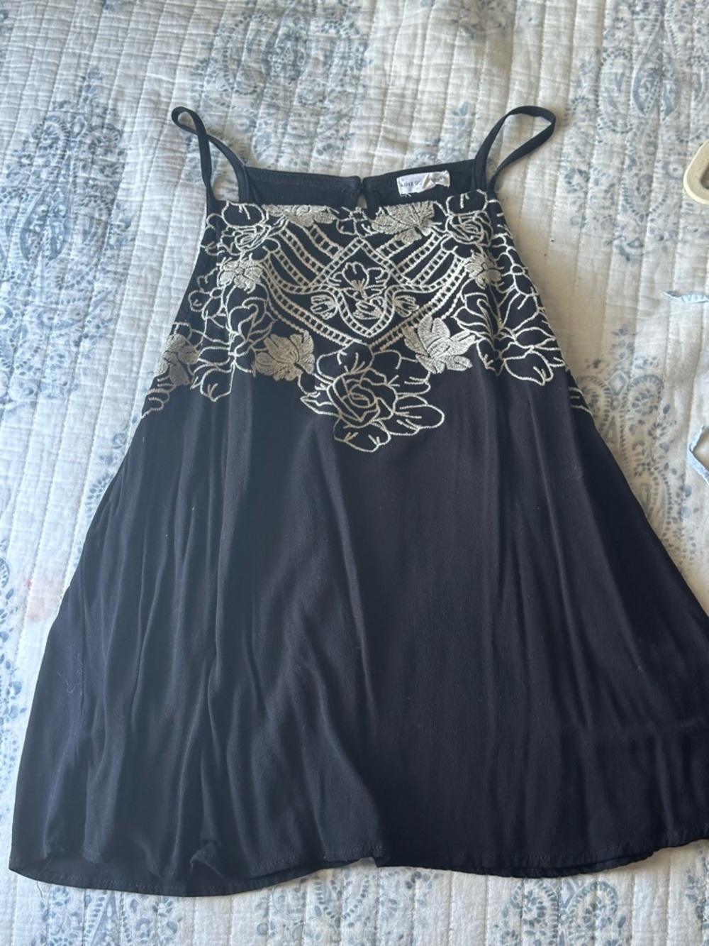 Love On A Hanger Black Tank with Cream Embroidered Detail